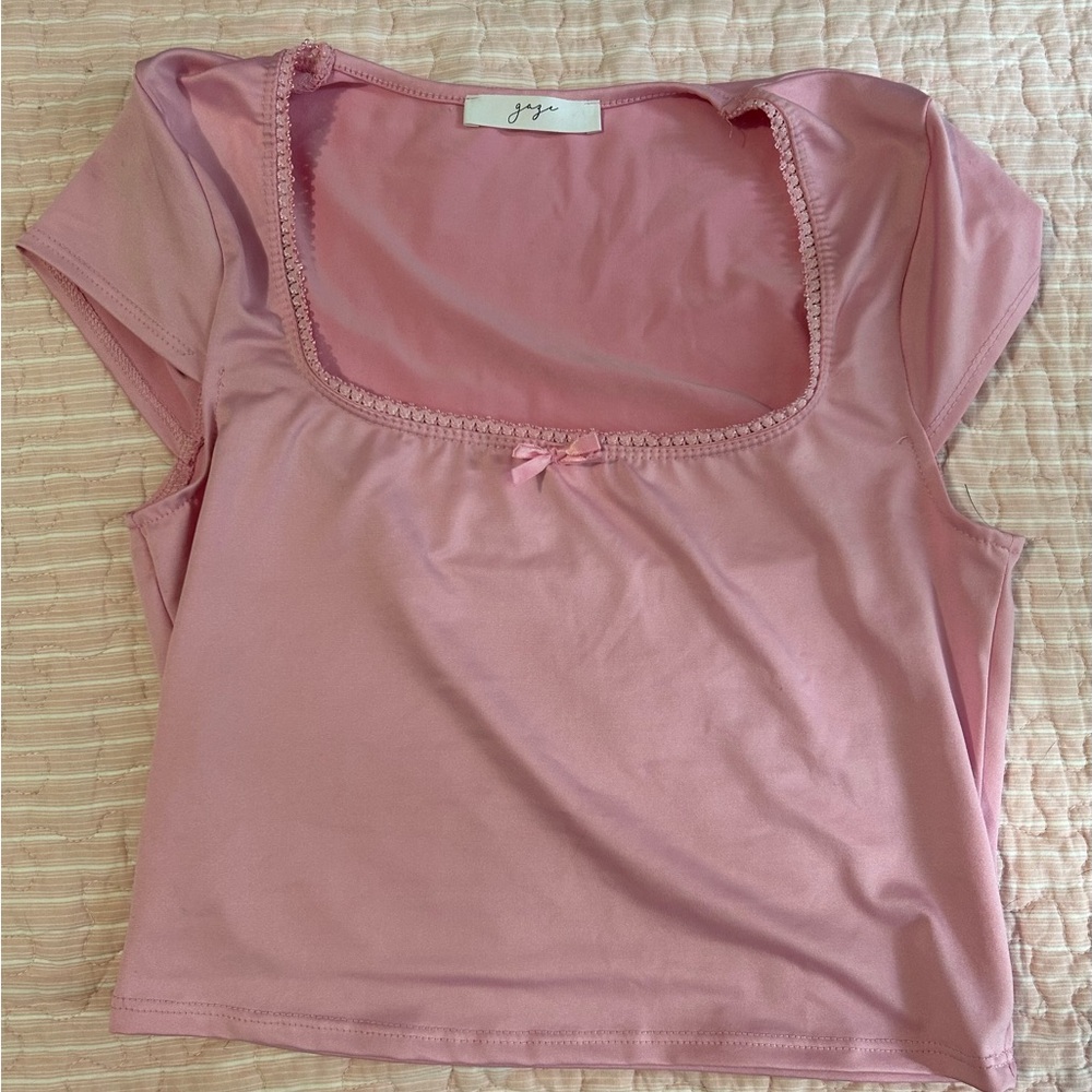 Pink Square Neck Top
